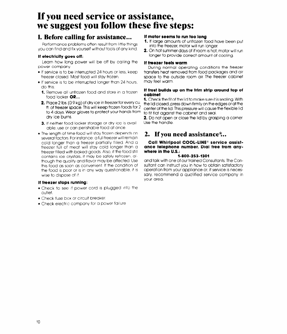 Before calling for assistance, If you need assistanee | Whirlpool EH150C User Manual | Page 10 / 12