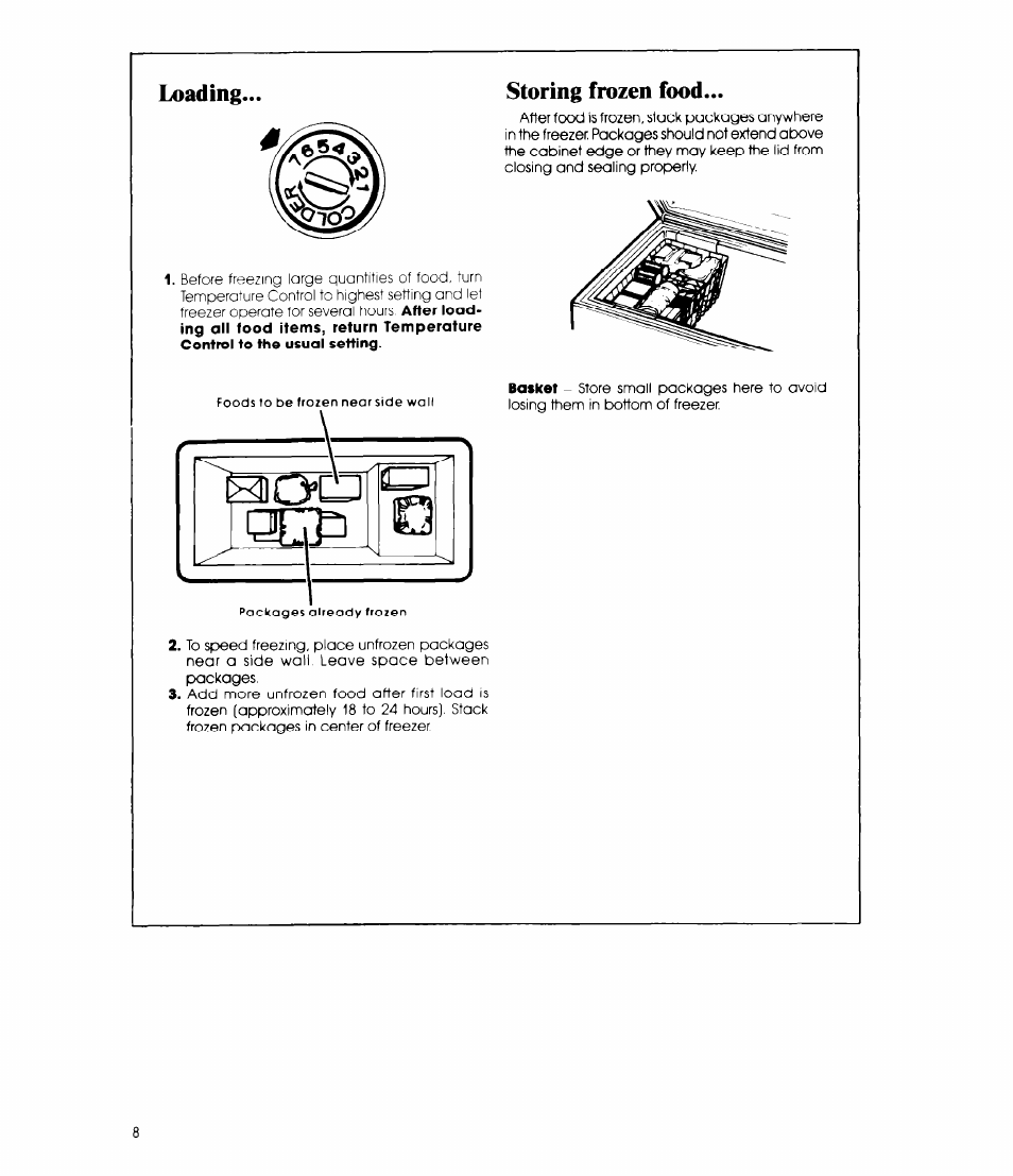 Loading, Storing frozen food, Loading... storing frozen food | Whirlpool EH150C User Manual | Page 8 / 12