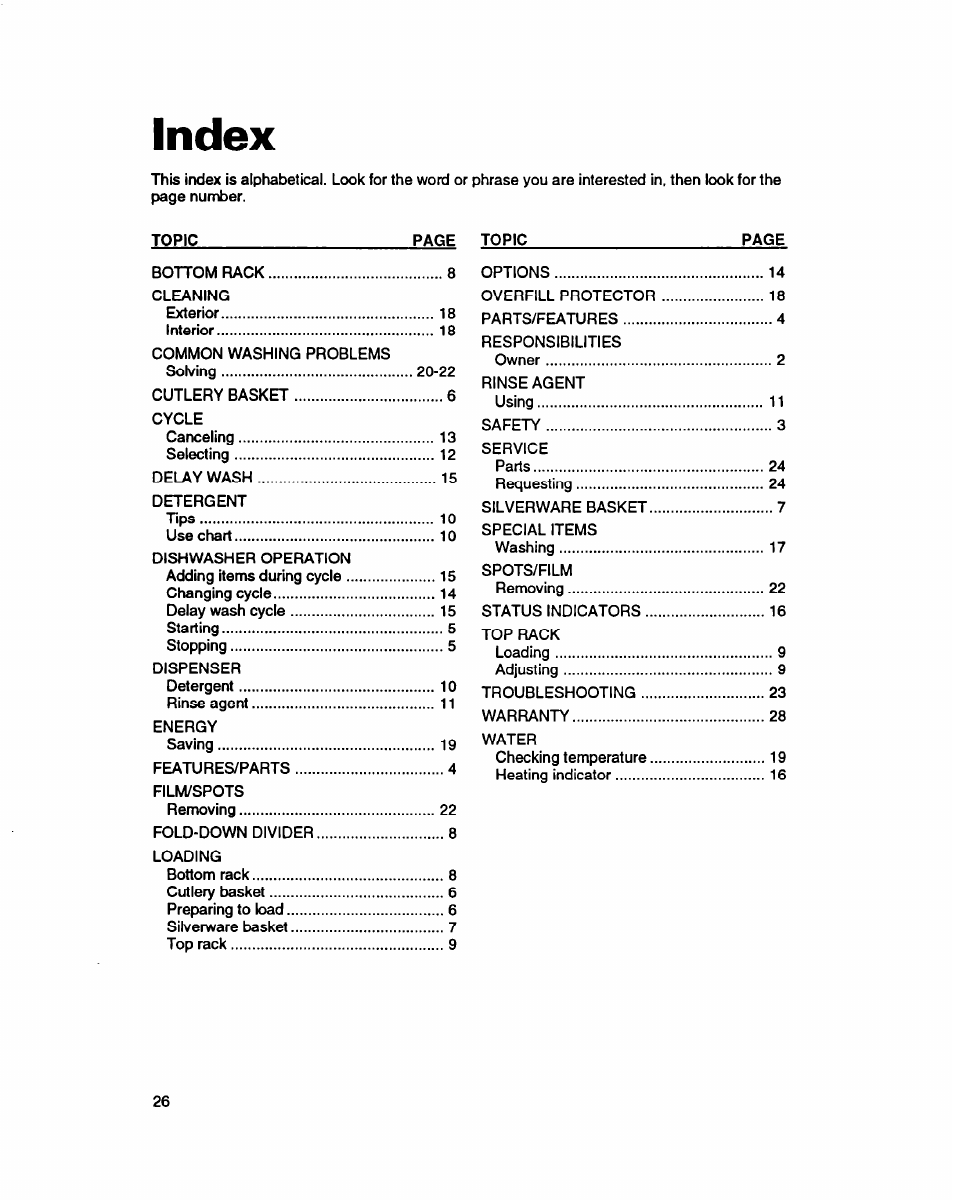 Index | Whirlpool 940 User Manual | Page 25 / 27