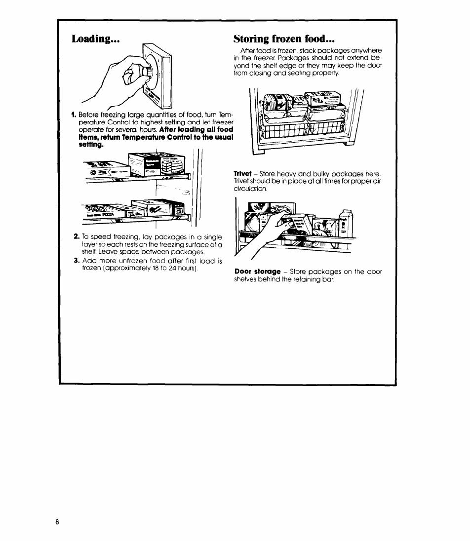 Storing frozen food | Whirlpool EV110E User Manual | Page 8 / 12