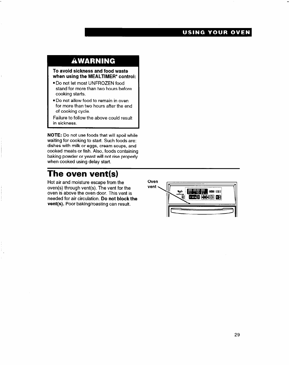 The oven vent(s), Warning | Whirlpool RBD245PD User Manual | Page 29 / 47