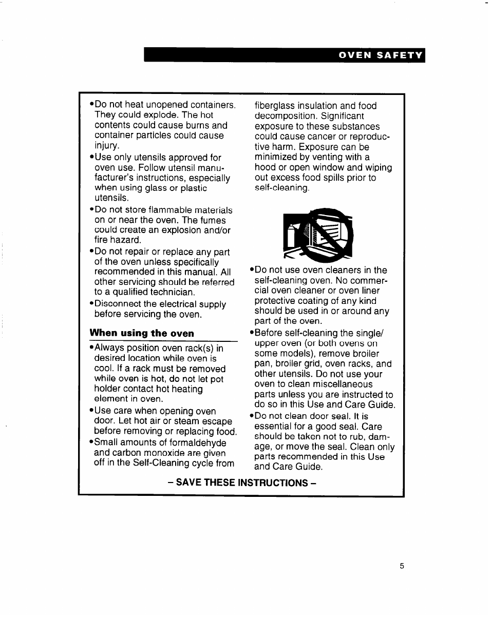 Oven safety, When using the oven, Save these instructions | Whirlpool RBD245PD User Manual | Page 5 / 47