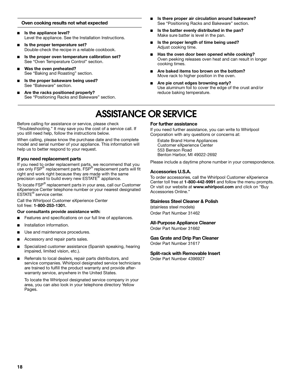 Assistance or service | Whirlpool 9762362A User Manual | Page 18 / 20
