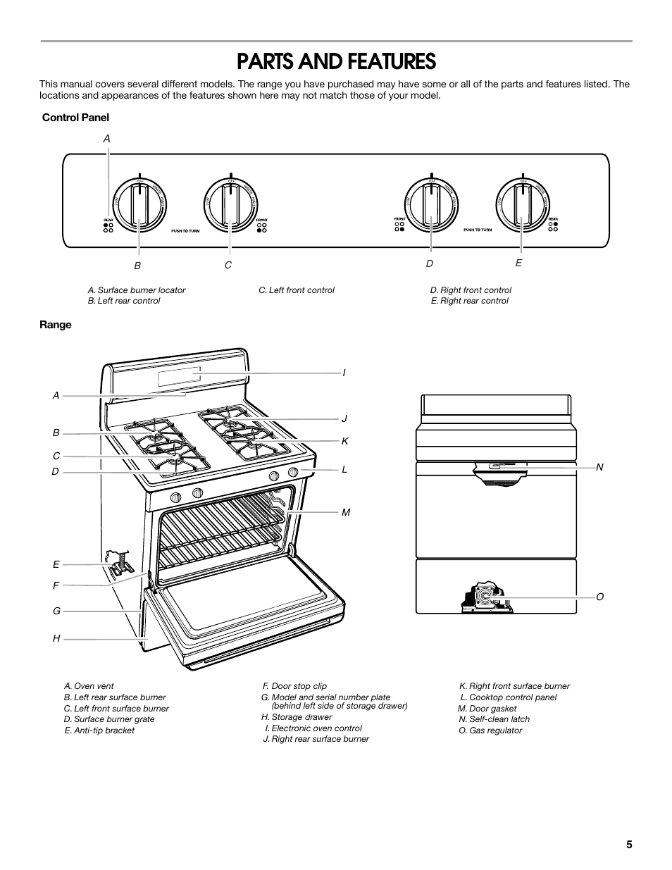 Parts and features | Whirlpool 9762362A User Manual | Page 5 / 20