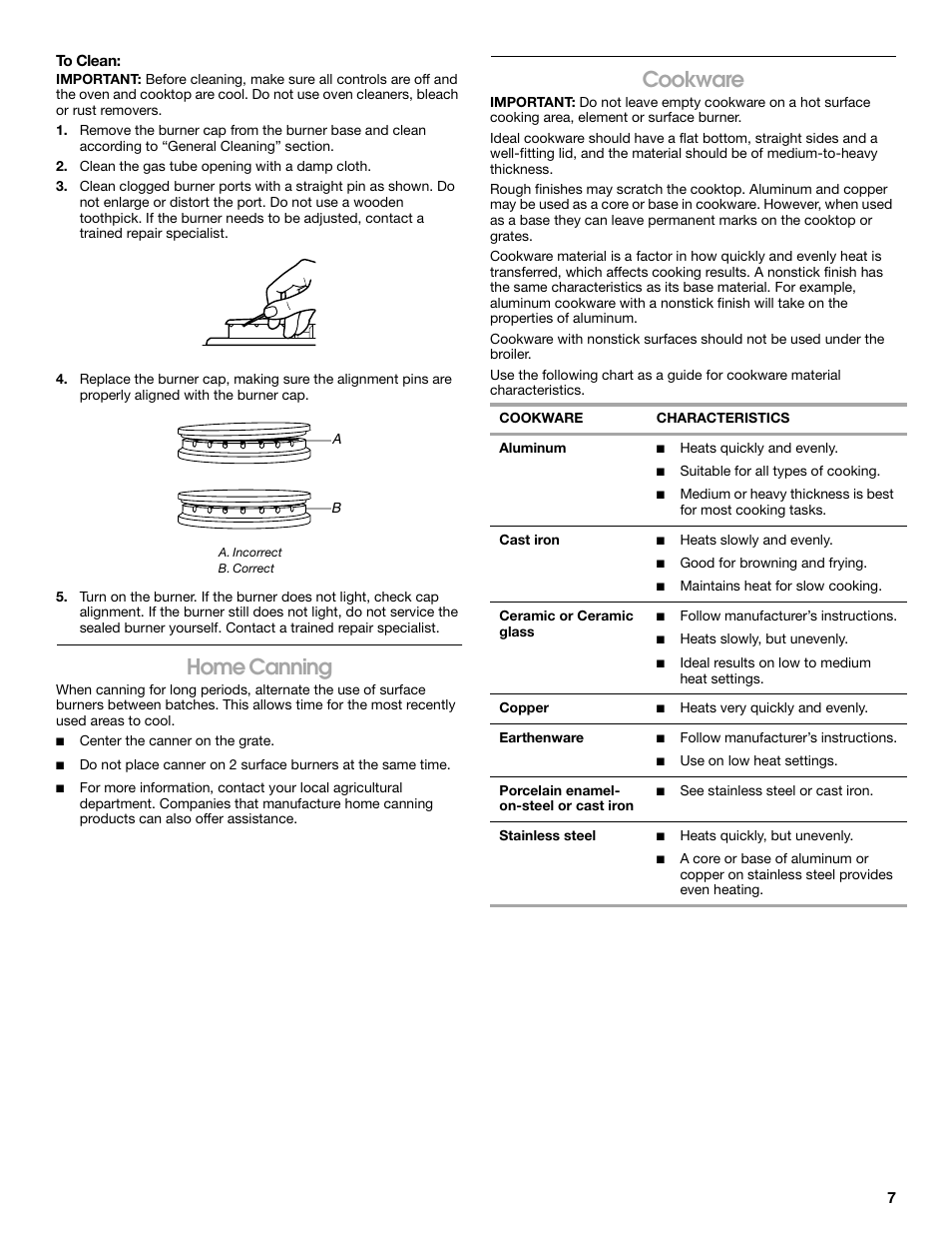 Home canning, Cookware | Whirlpool 9762362A User Manual | Page 7 / 20