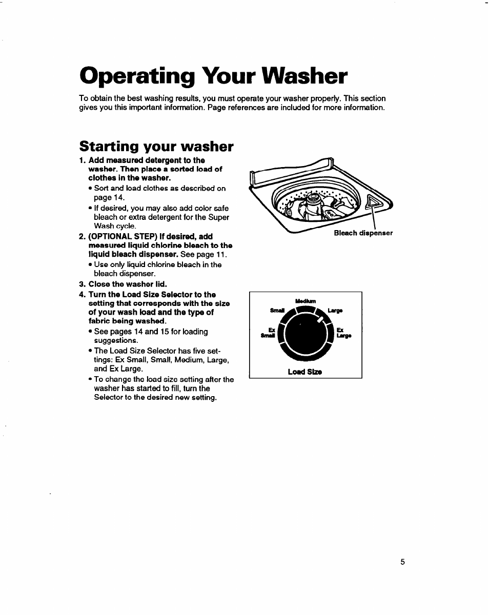 Operating your washer, Starting your washer | Whirlpool LSC9355DQ0 User Manual | Page 5 / 25