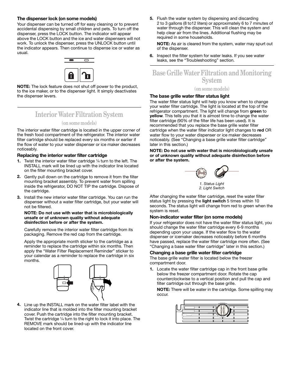 Interior water filtration system, Base grille water filtration and monitoring system | Whirlpool 2211657 User Manual | Page 12 / 93