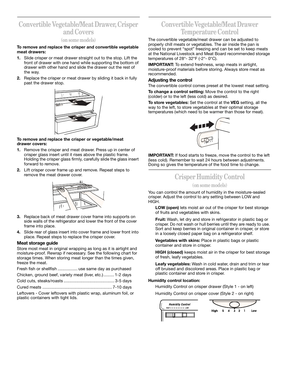 Crisper humidity control, On some models) | Whirlpool 2211657 User Manual | Page 16 / 93