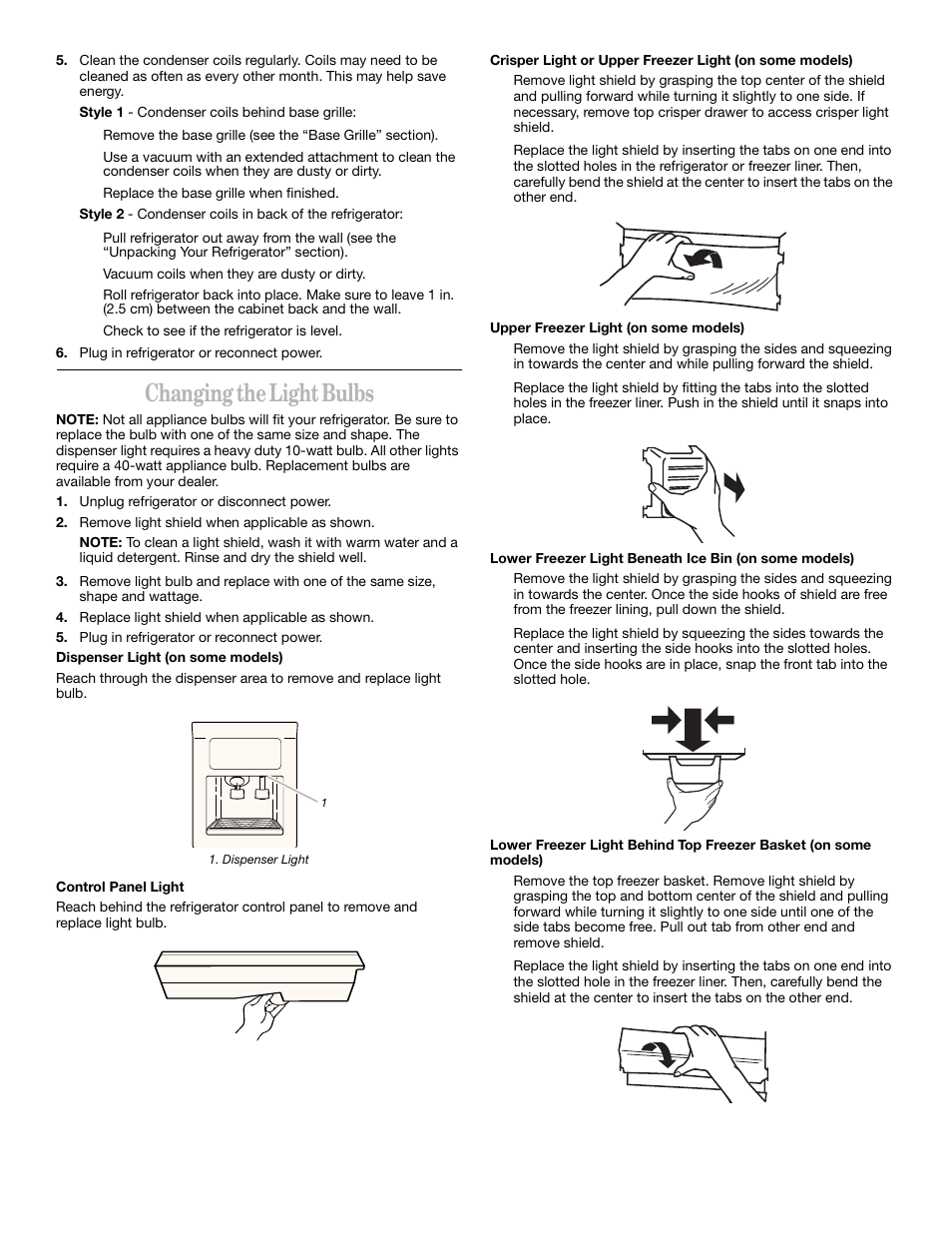 Changing the light bulbs | Whirlpool 2211657 User Manual | Page 19 / 93