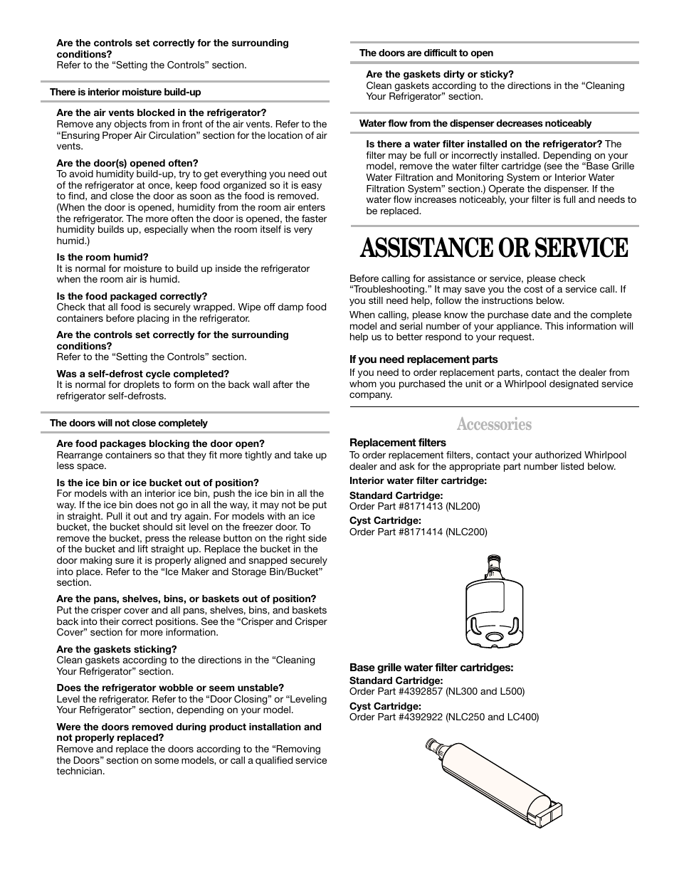 Assistance or service, Accessories | Whirlpool 2211657 User Manual | Page 23 / 93