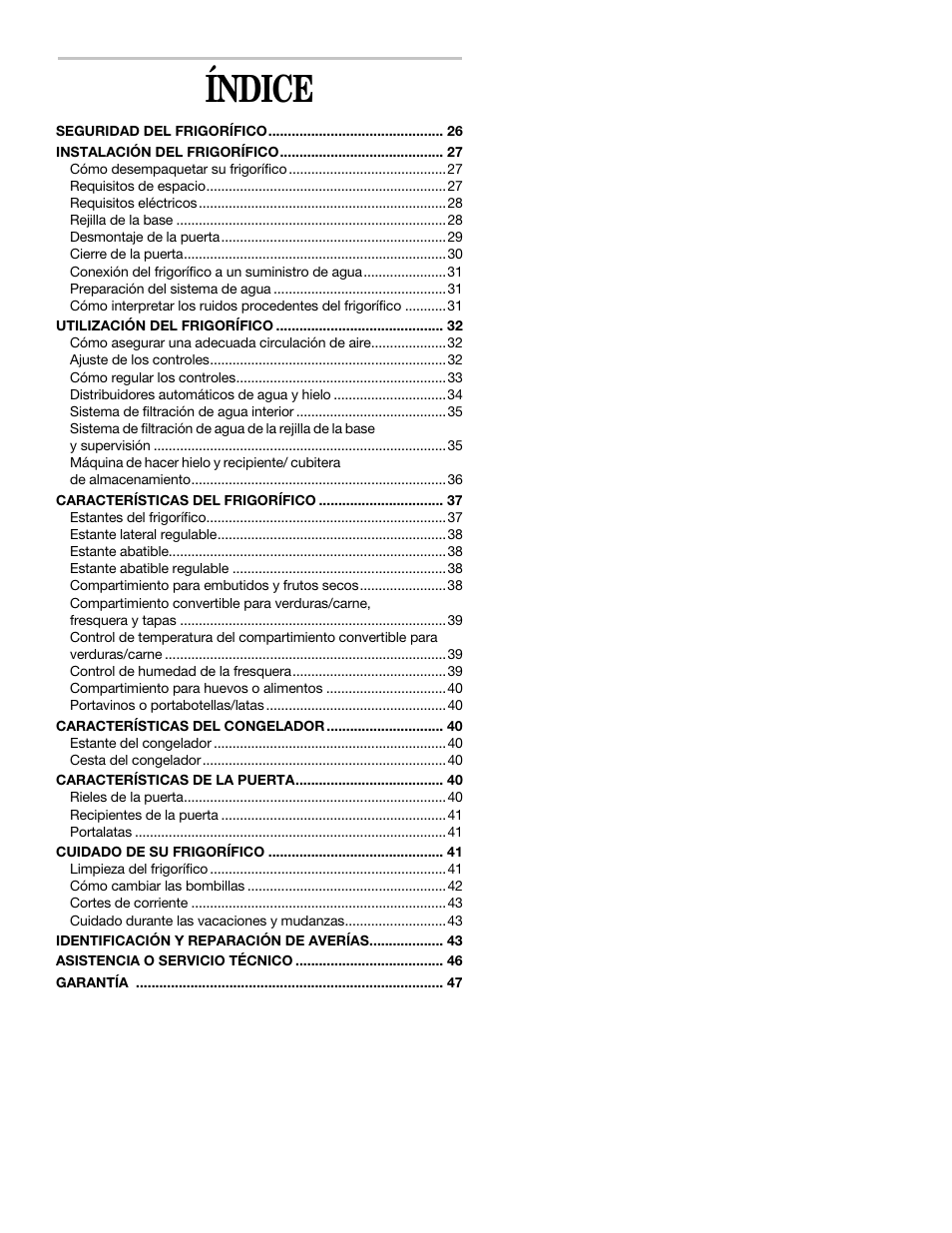 Spanish version, Índice | Whirlpool 2211657 User Manual | Page 25 / 93