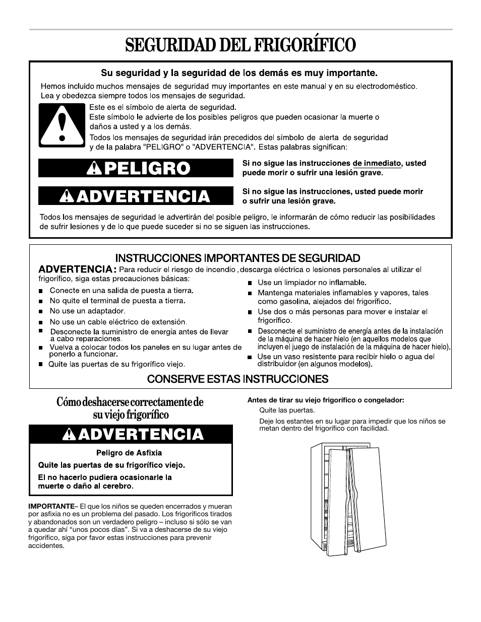 Seguridad del frigorífico | Whirlpool 2211657 User Manual | Page 26 / 93