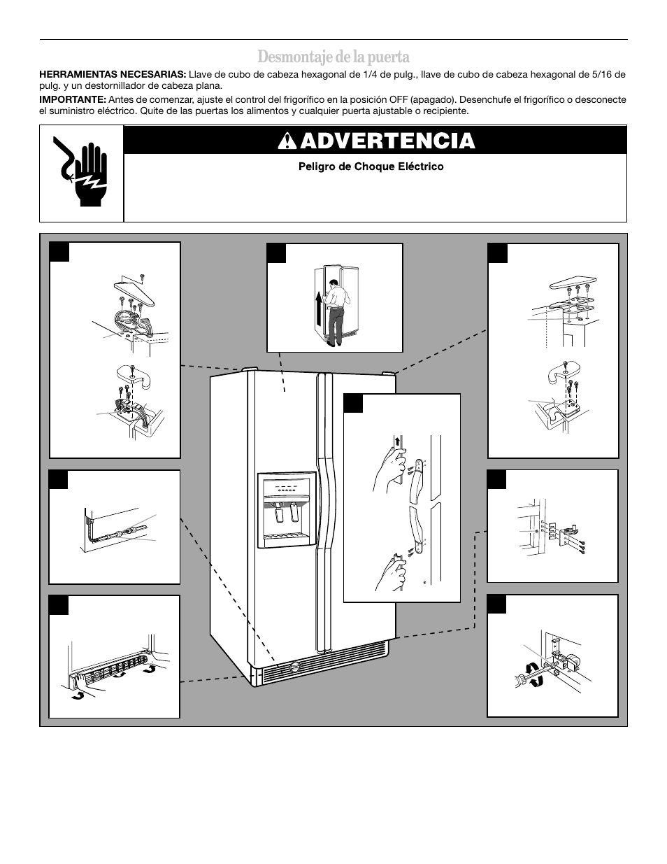 Desmontaje de la puerta | Whirlpool 2211657 User Manual | Page 29 / 93