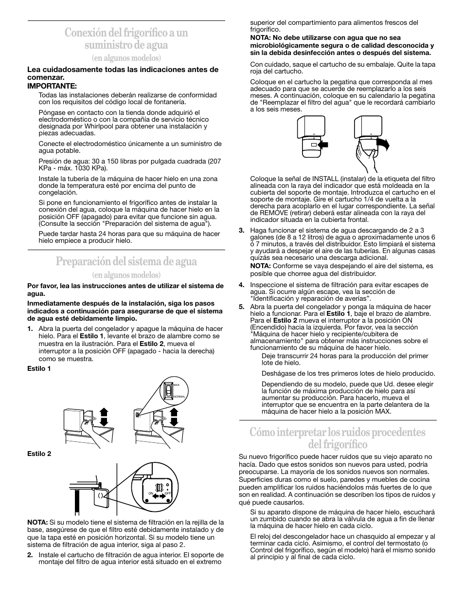 Conexión del frigorífico a un suministro de agua, Preparación del sistema de agua, En algunos modelos) | Whirlpool 2211657 User Manual | Page 31 / 93