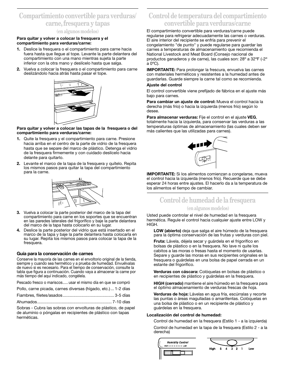 Control de humedad de la fresquera, En algunos modelos) | Whirlpool 2211657 User Manual | Page 39 / 93