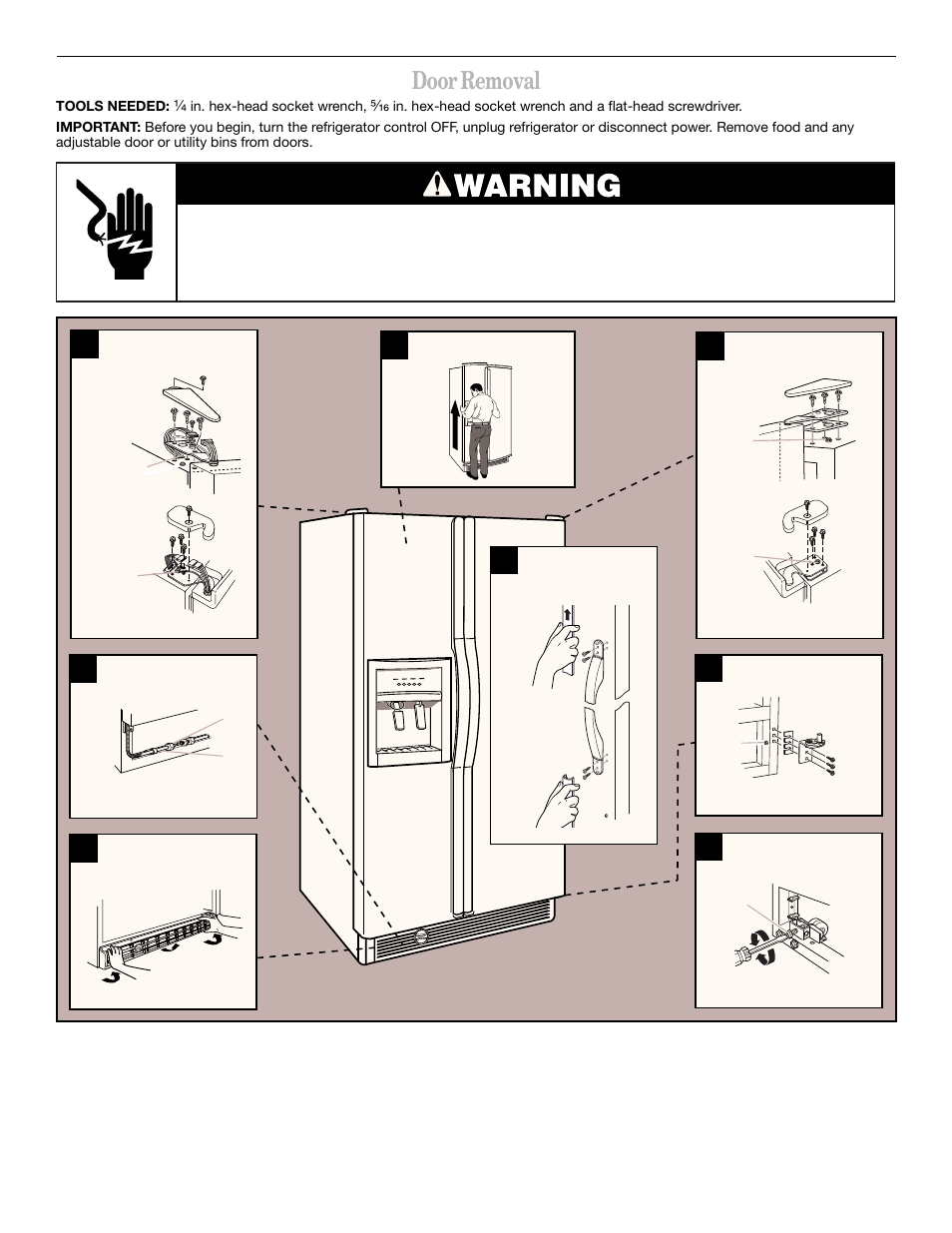 Door removal | Whirlpool 2211657 User Manual | Page 6 / 93