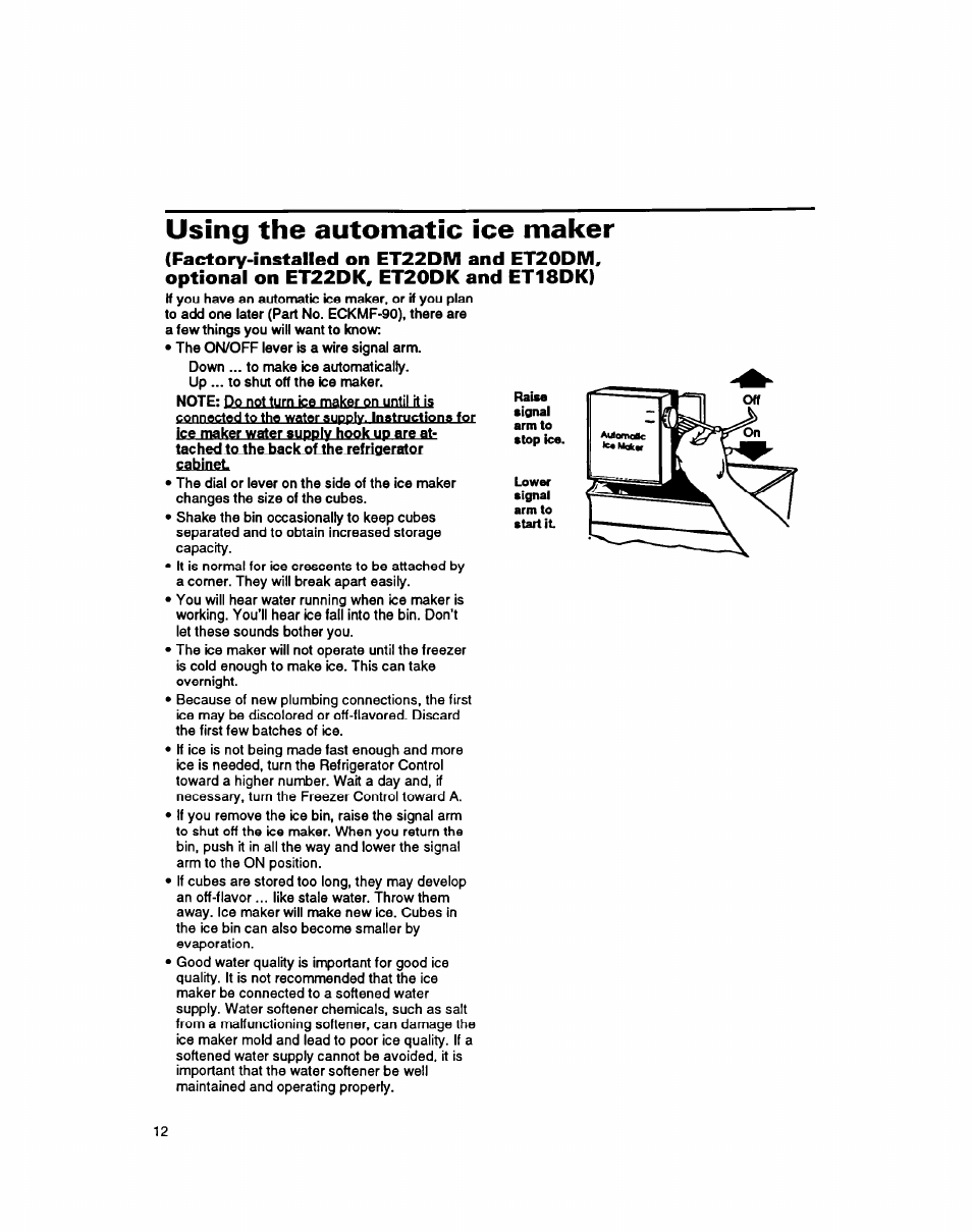 Using the automatic ice maker | Whirlpool 8ET20DK User Manual | Page 13 / 23