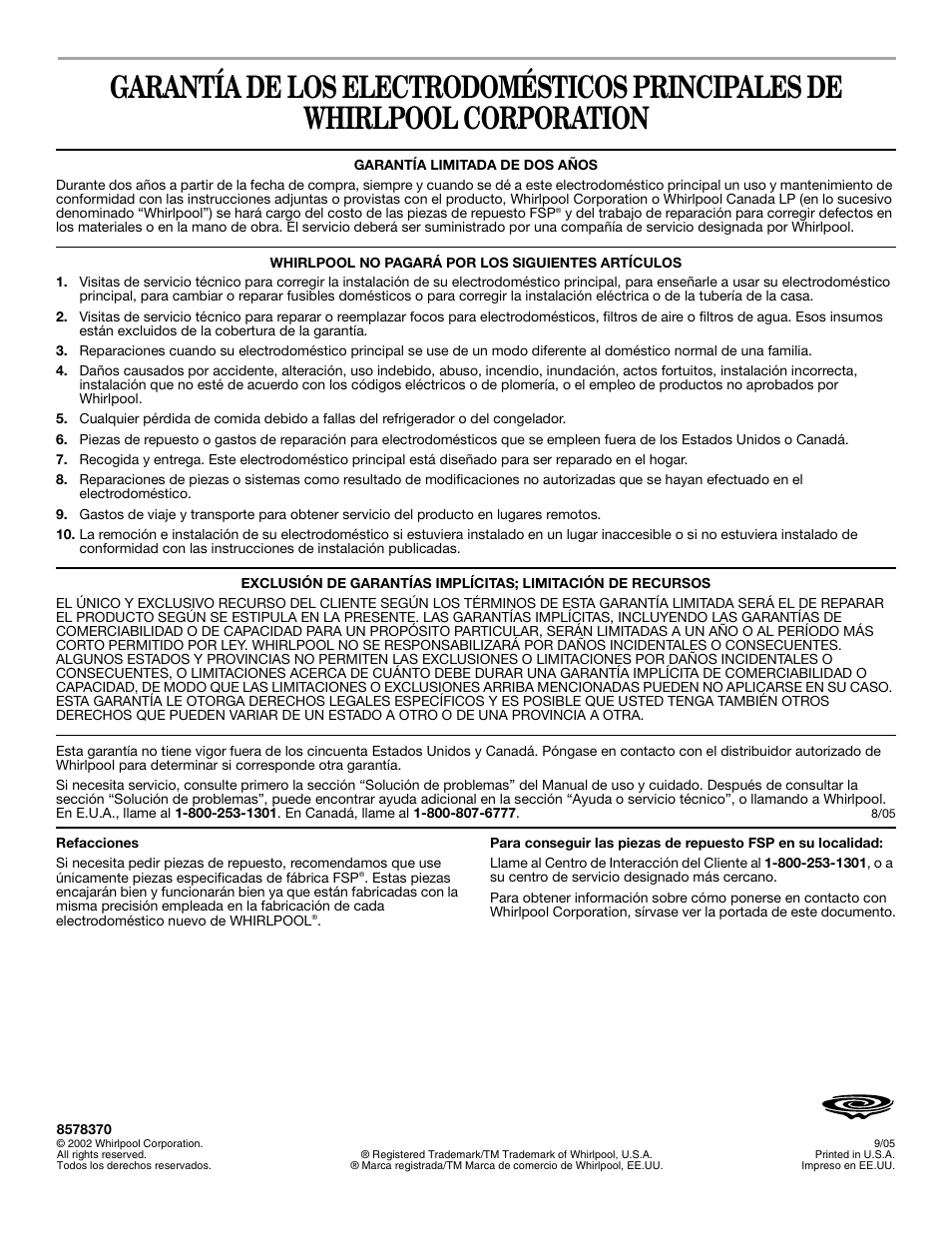 Whirlpool 8578370 User Manual | Page 16 / 16