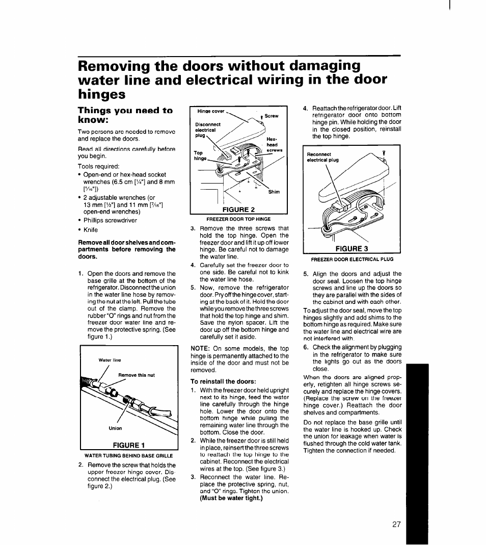 Removing the water line and hinges, Things you need to know | Whirlpool 4YED27DQDN00 User Manual | Page 28 / 32