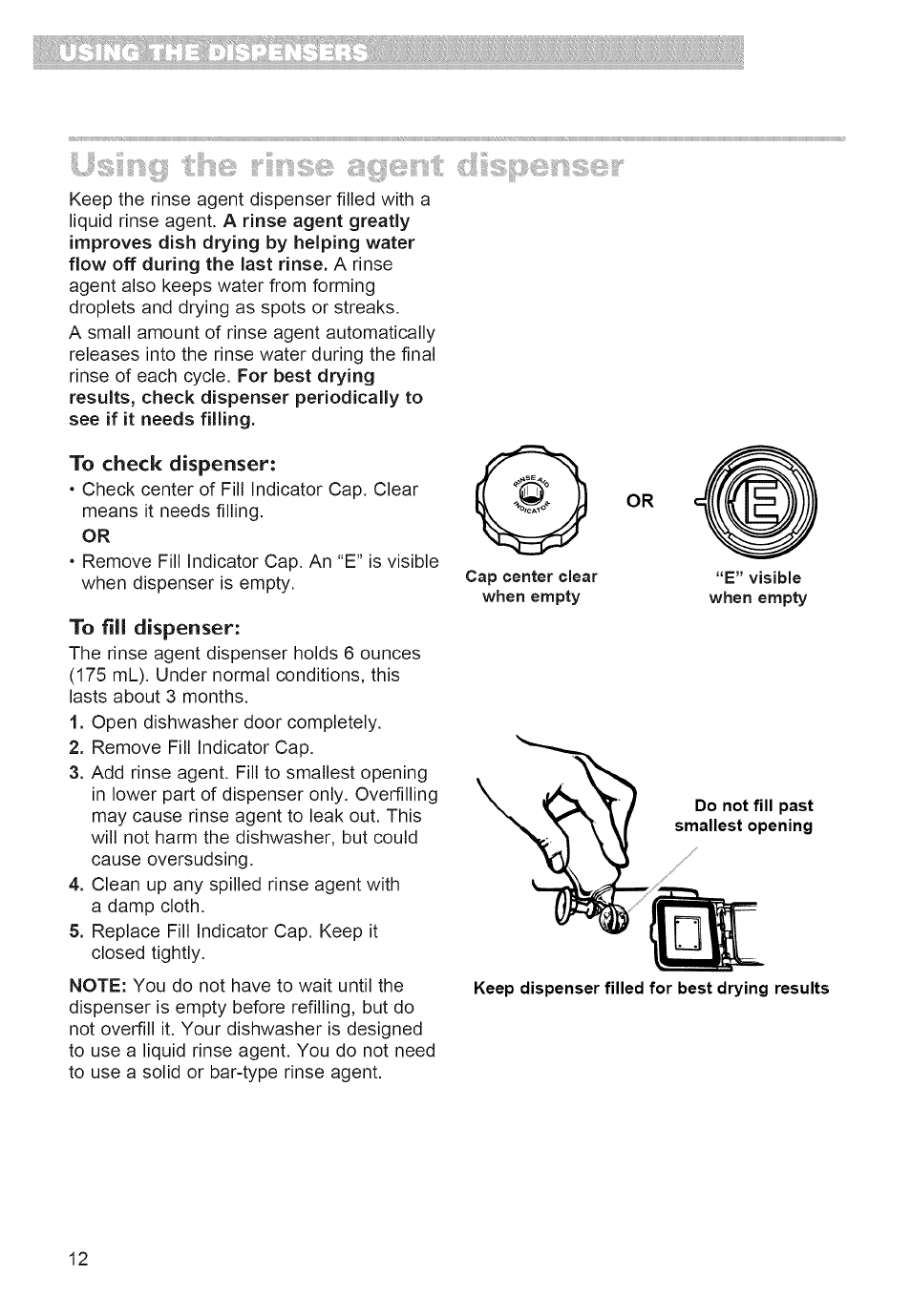 To check dispenser, To fill dispenser | Whirlpool 980 User Manual | Page 12 / 30