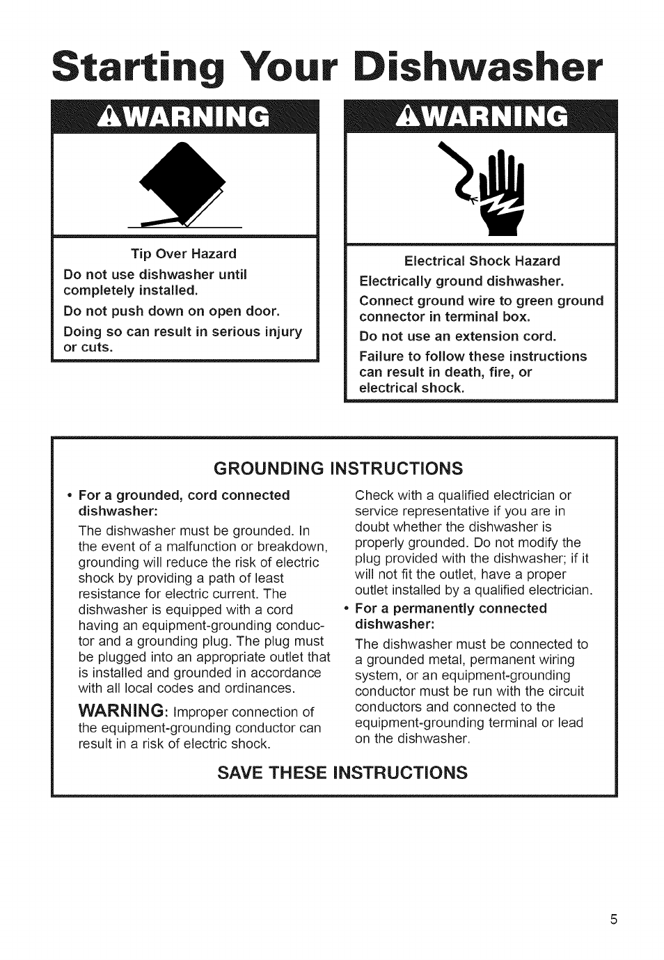 Starting your dishwasher, Awarning, Loading your dishwasher | Whirlpool 980 User Manual | Page 5 / 30