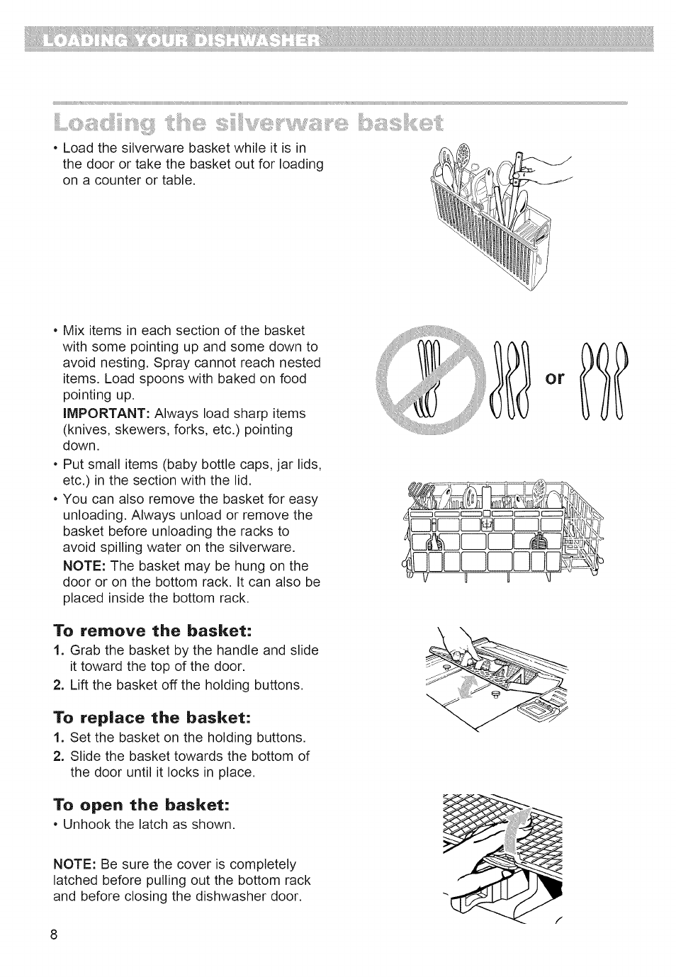 To remove the basket, To replace the basket, To open the basket | Whirlpool 980 User Manual | Page 8 / 30