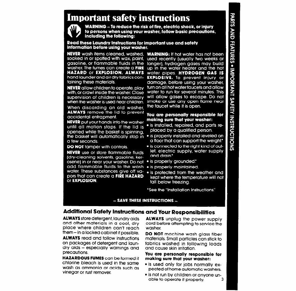 Important safety instructions | Whirlpool LA5300XS User Manual | Page 3 / 16