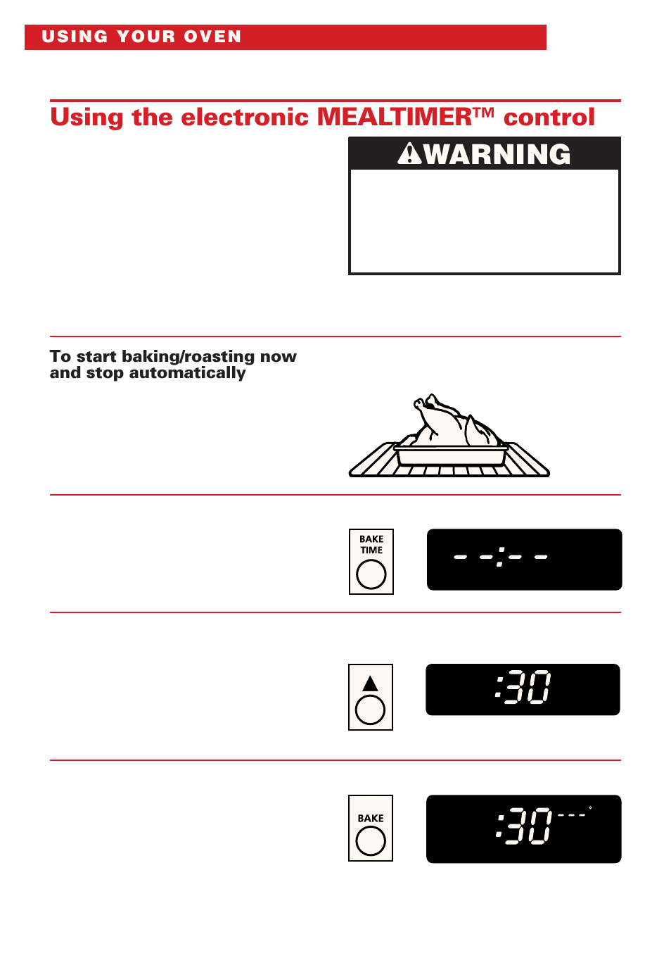 Using the electronic mealtimer™ control, Wwarning | Whirlpool SB160PEE User Manual | Page 20 / 40