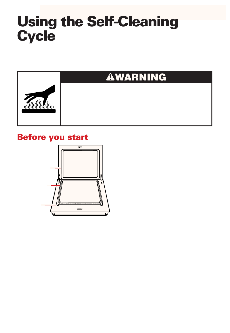 Using the self-cleaning cycle, Before you start, Wwarning | Whirlpool SB160PEE User Manual | Page 25 / 40