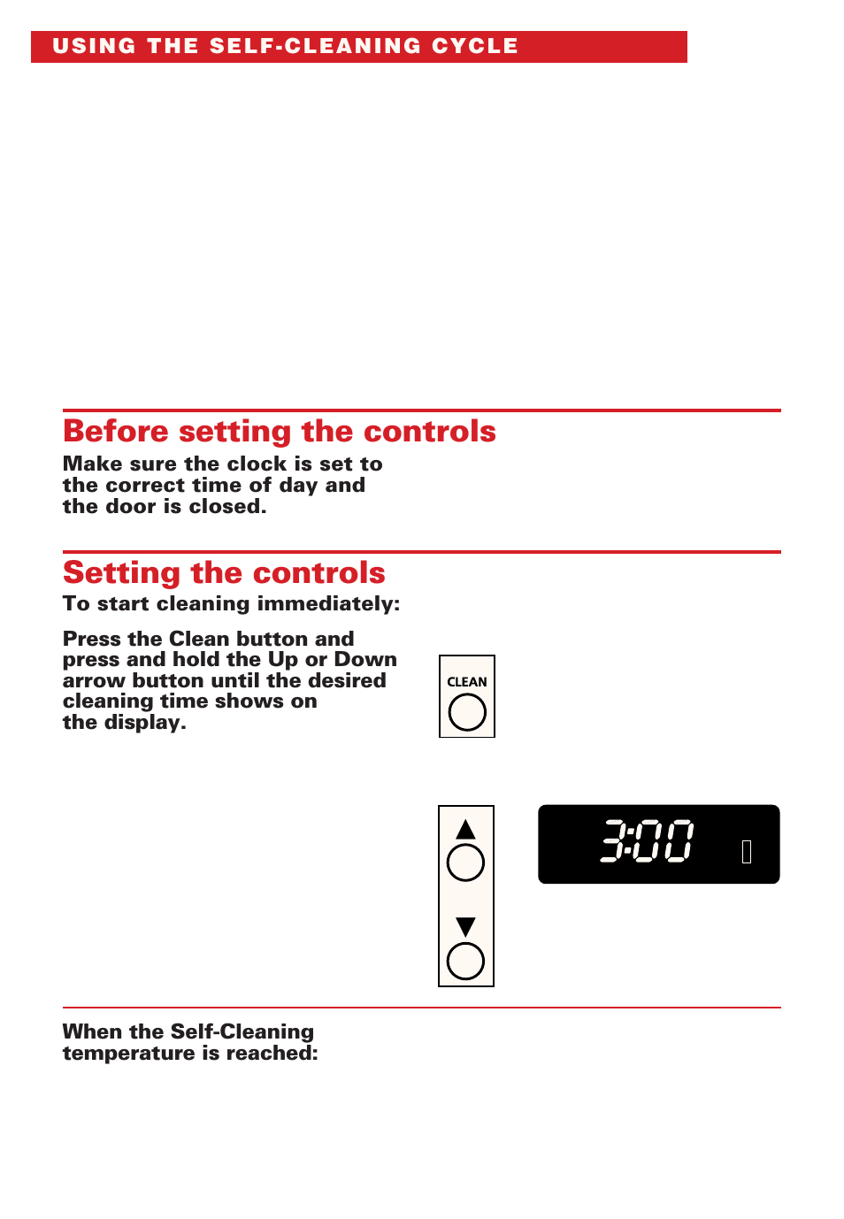 Before setting the controls, Setting the controls, When the self-cleaning temperature is reached | Whirlpool SB160PEE User Manual | Page 26 / 40