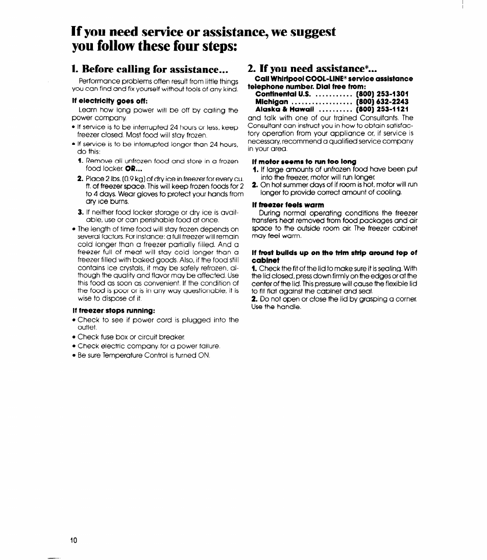 Before calling for assistance, If you need assistance | Whirlpool EH12OC EH15OC User Manual | Page 10 / 12
