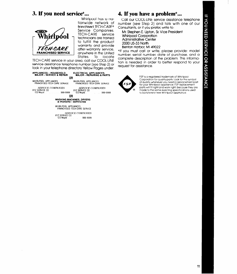 If you need service, If you have a problem, Whirlpool | Whirlpool EH12OC EH15OC User Manual | Page 11 / 12