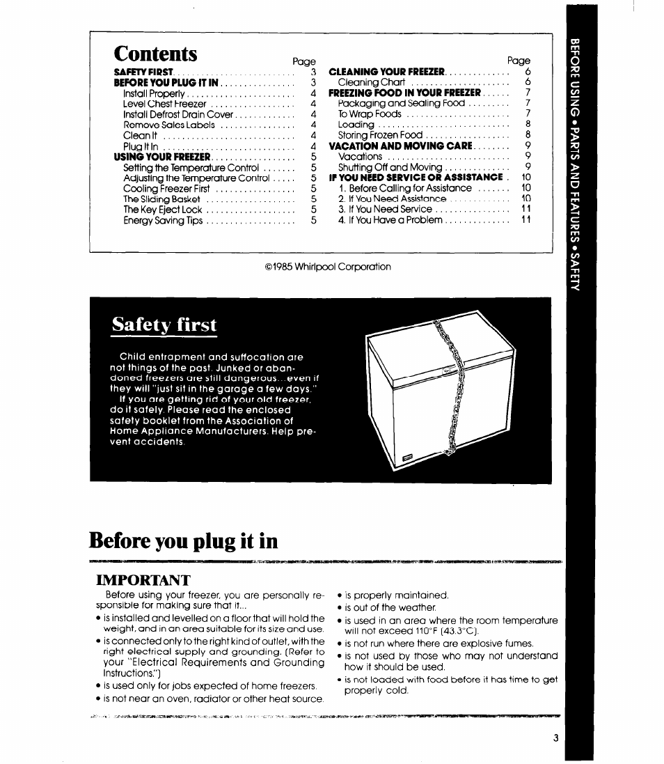 Before you plug it in, Important, Safety first | Whirlpool EH12OC EH15OC User Manual | Page 3 / 12