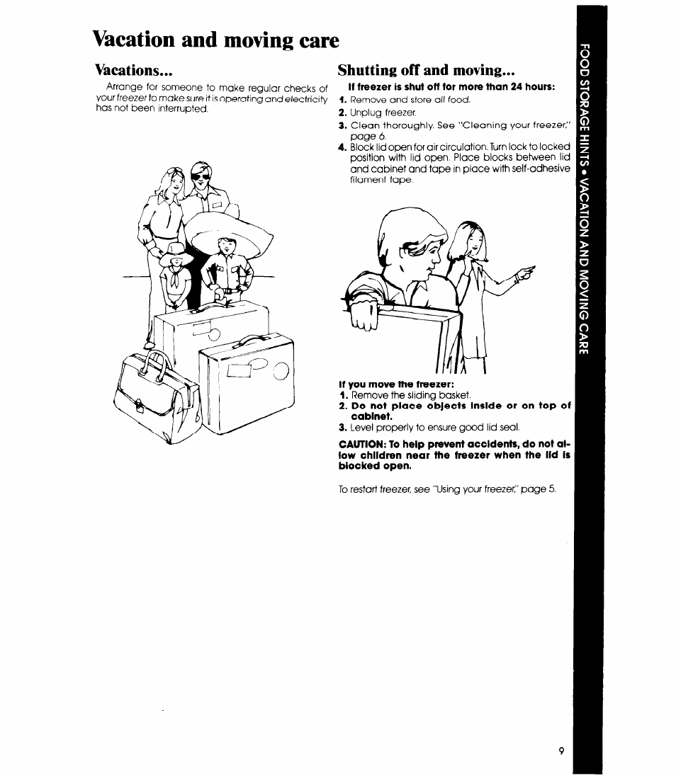 Shutting off and moving, Vacation and moving care, Vacations | Whirlpool EH12OC EH15OC User Manual | Page 9 / 12