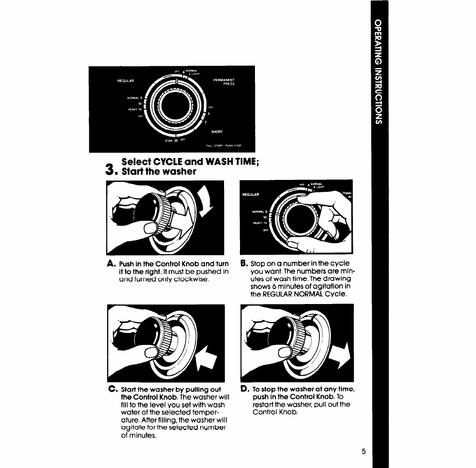 Select cycle and wash time; 3- start the washer | Whirlpool LA6053XS User Manual | Page 5 / 16