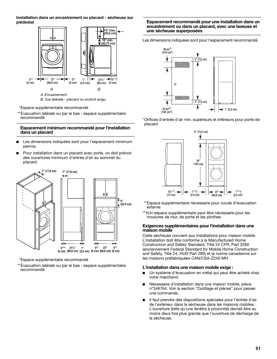 L'installation dans une maison mobile exige | Whirlpool FRONT-LOADING GAS DRYER User Manual | Page 51 / 72