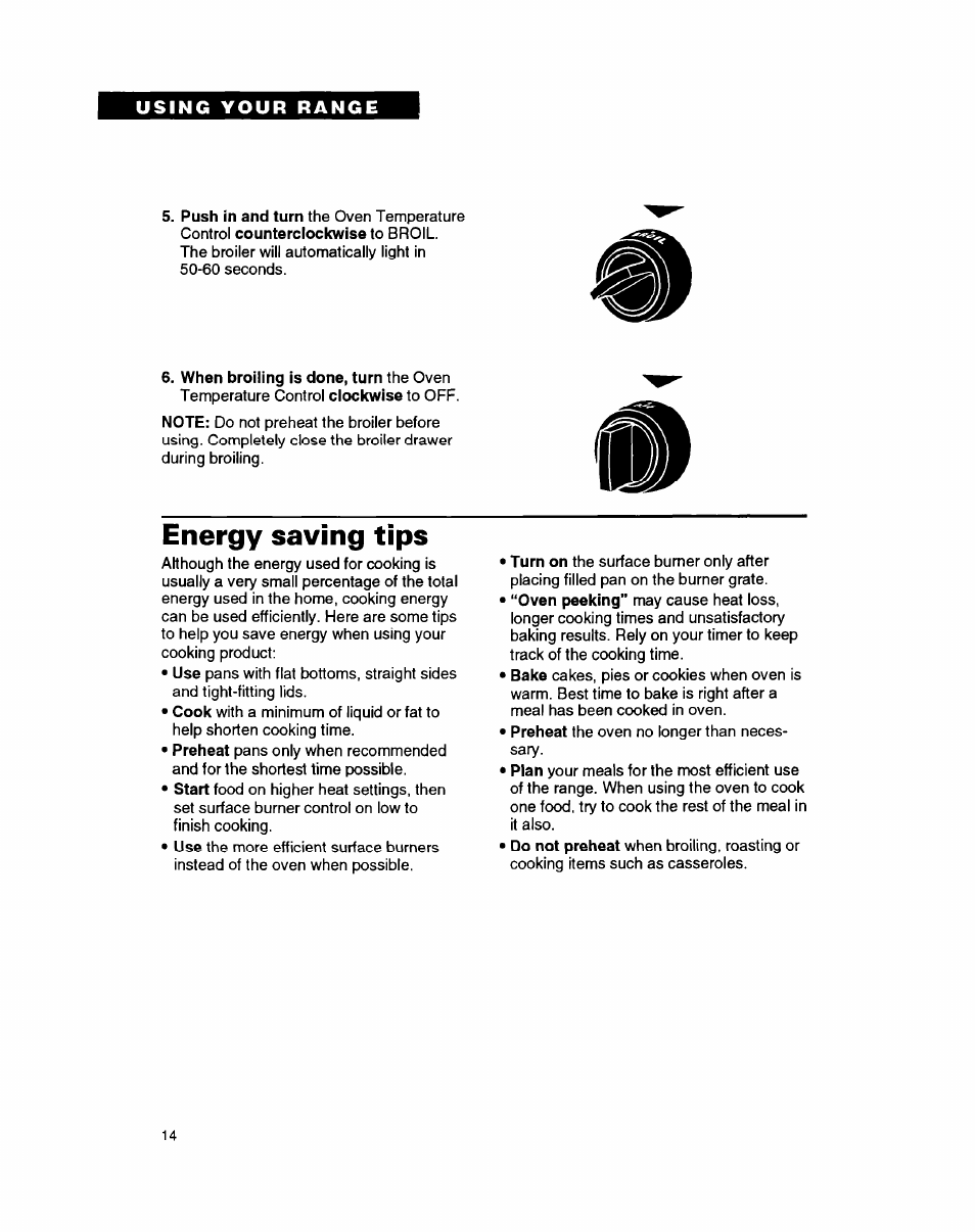 Energy saving tips | Whirlpool FGP335B User Manual | Page 14 / 26