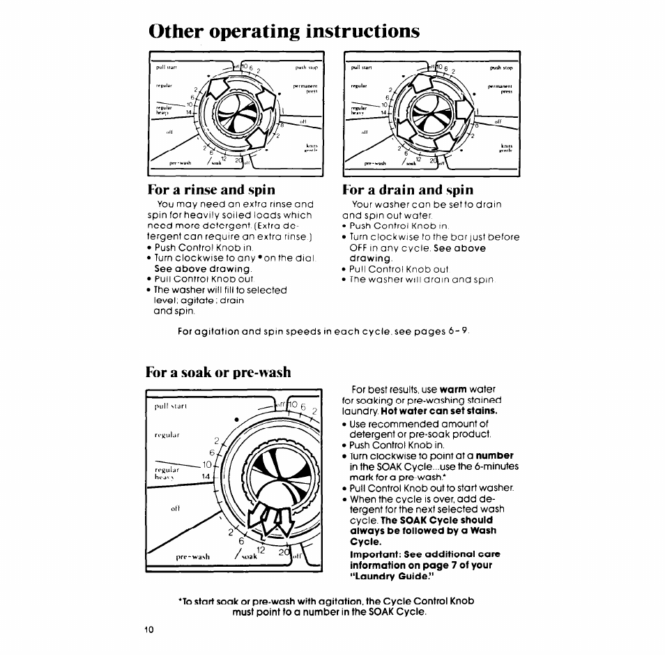 Other operating instructions, For a rinse and spin, For a soak or pre-wash | Whirlpool LA5700XP User Manual | Page 10 / 16