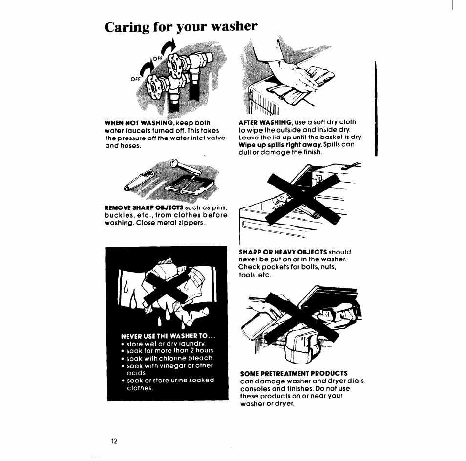 Caring for your washer | Whirlpool LA5700XP User Manual | Page 12 / 16