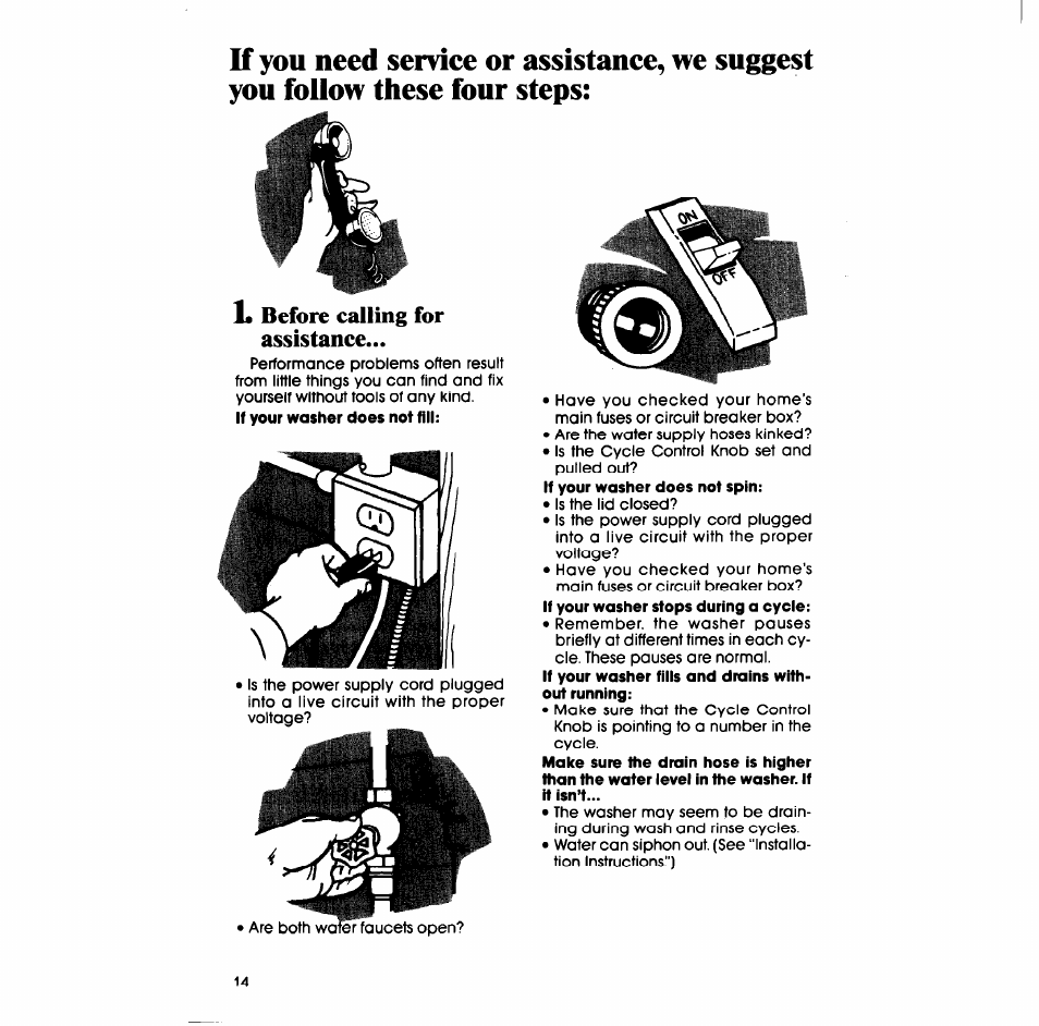 L before calling for assistance | Whirlpool LA5700XP User Manual | Page 14 / 16