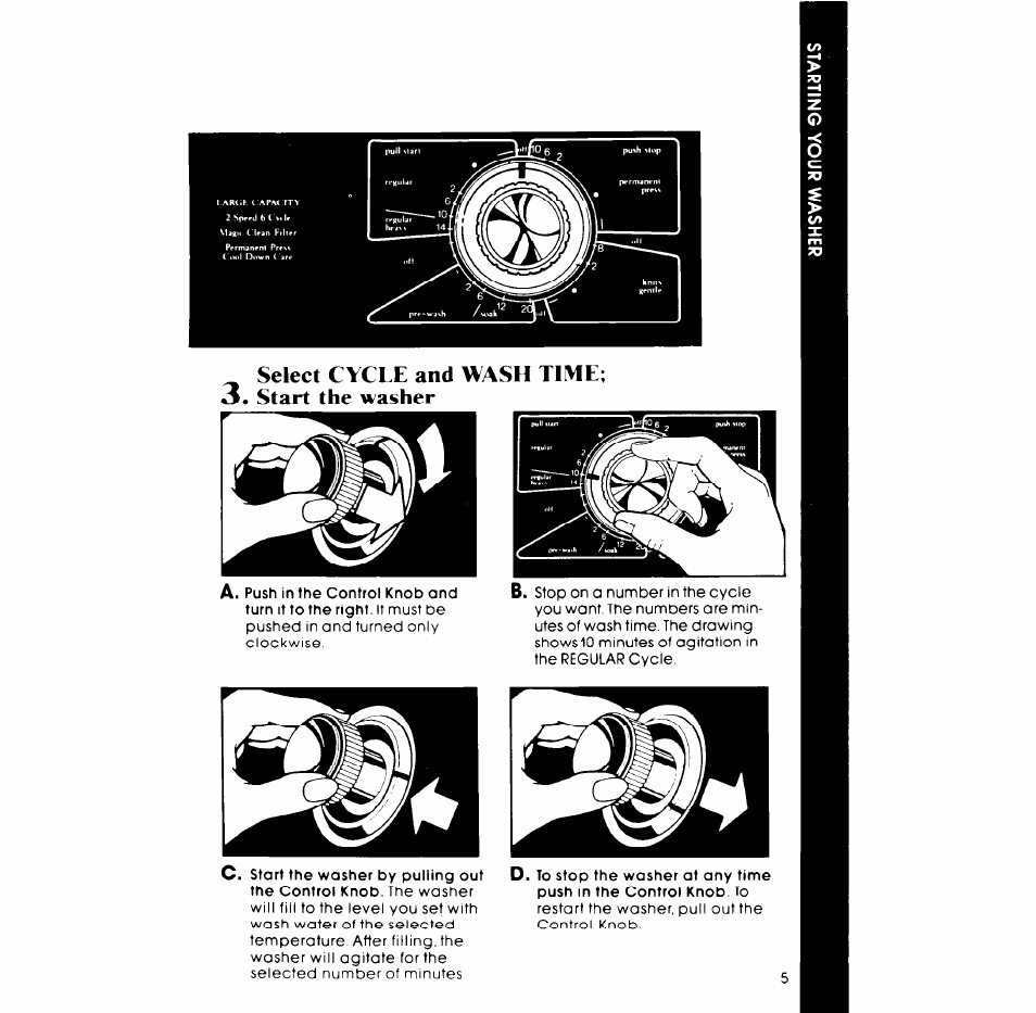 Select cycle and wash time; 3. start the washer | Whirlpool LA5700XP User Manual | Page 5 / 16