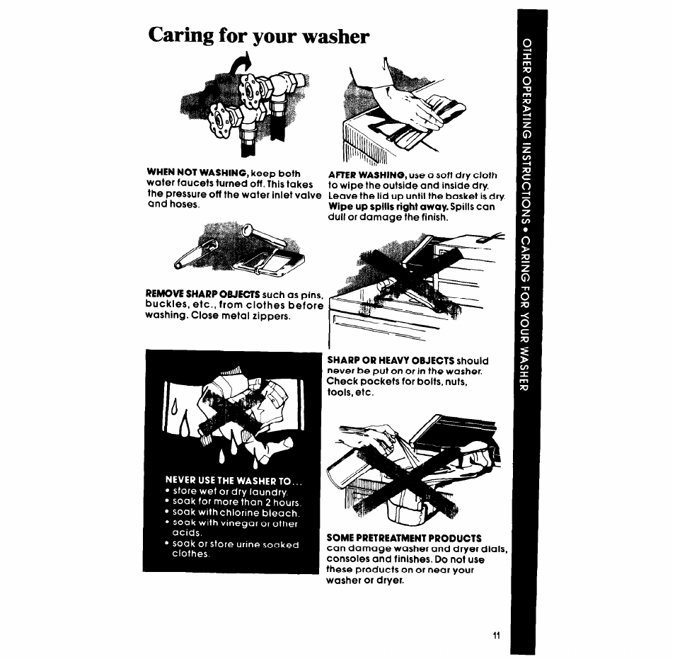 Caring for your washer | Whirlpool LA538OXP User Manual | Page 11 / 16