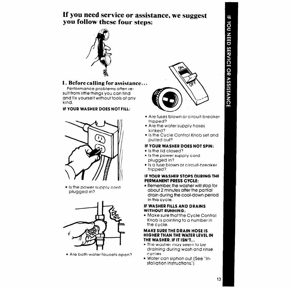 Before calling for assistance | Whirlpool LA538OXP User Manual | Page 13 / 16