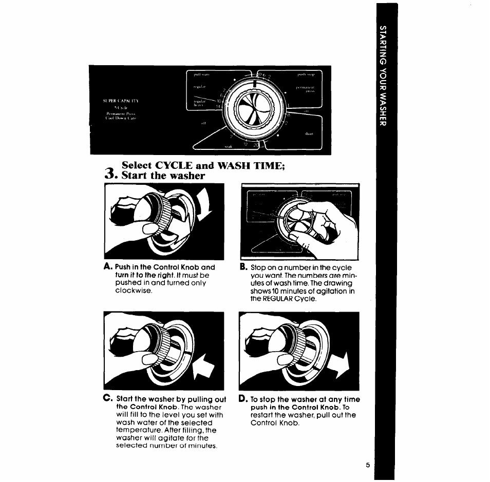 Select cycle and wash time; o. start the washer | Whirlpool LA538OXP User Manual | Page 5 / 16