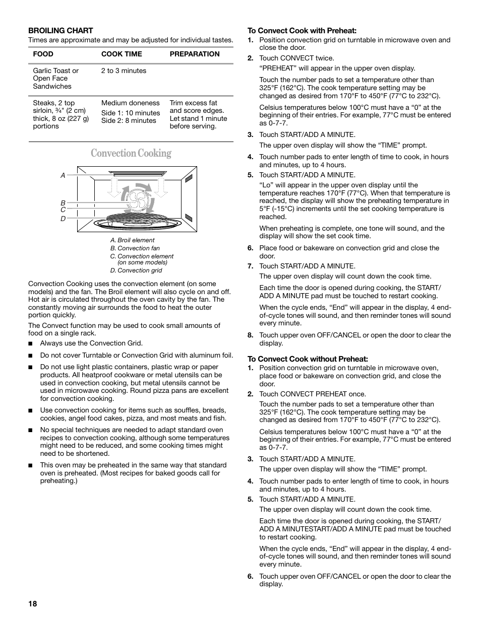 Convection cooking | Whirlpool YGSC308 User Manual | Page 18 / 24