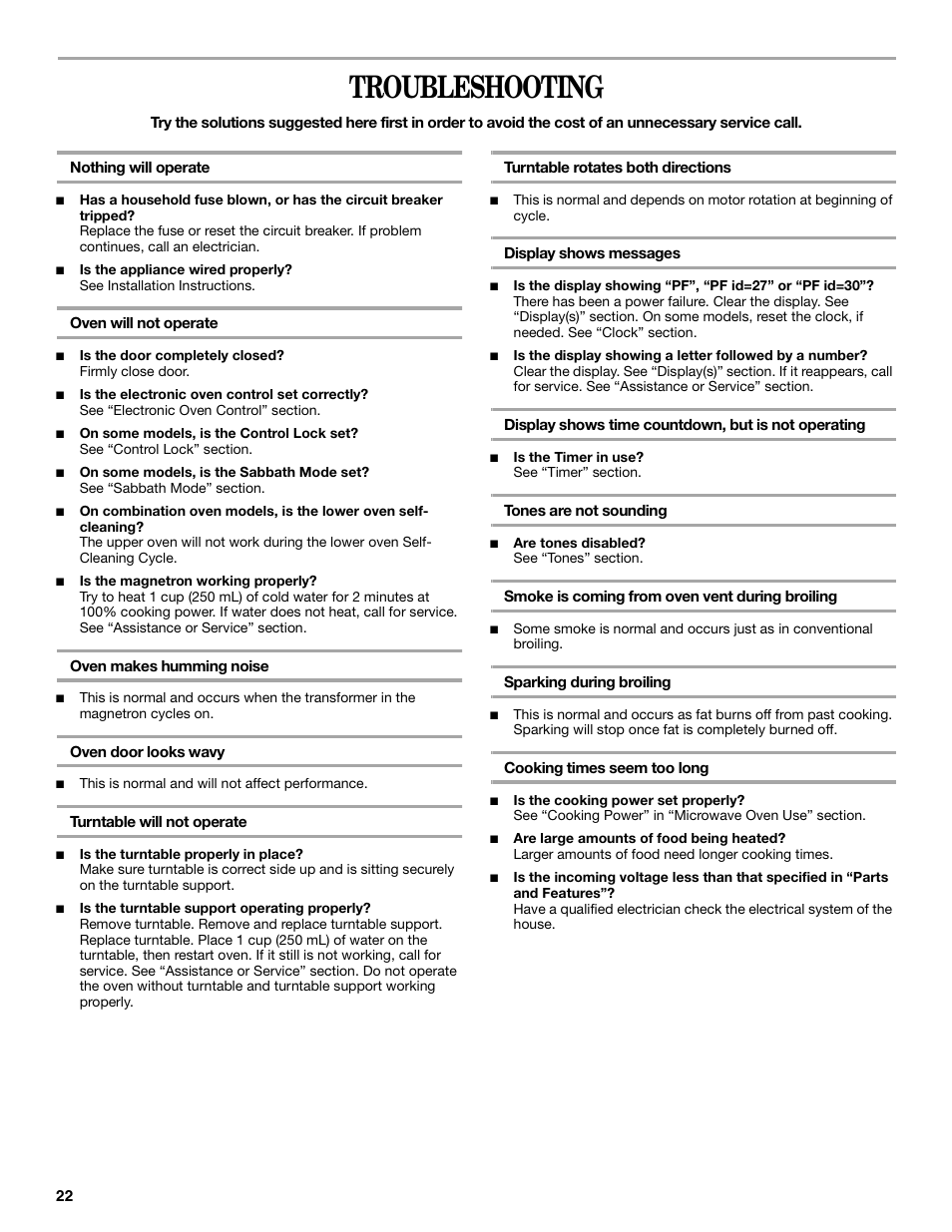 Troubleshooting | Whirlpool YGSC308 User Manual | Page 22 / 24