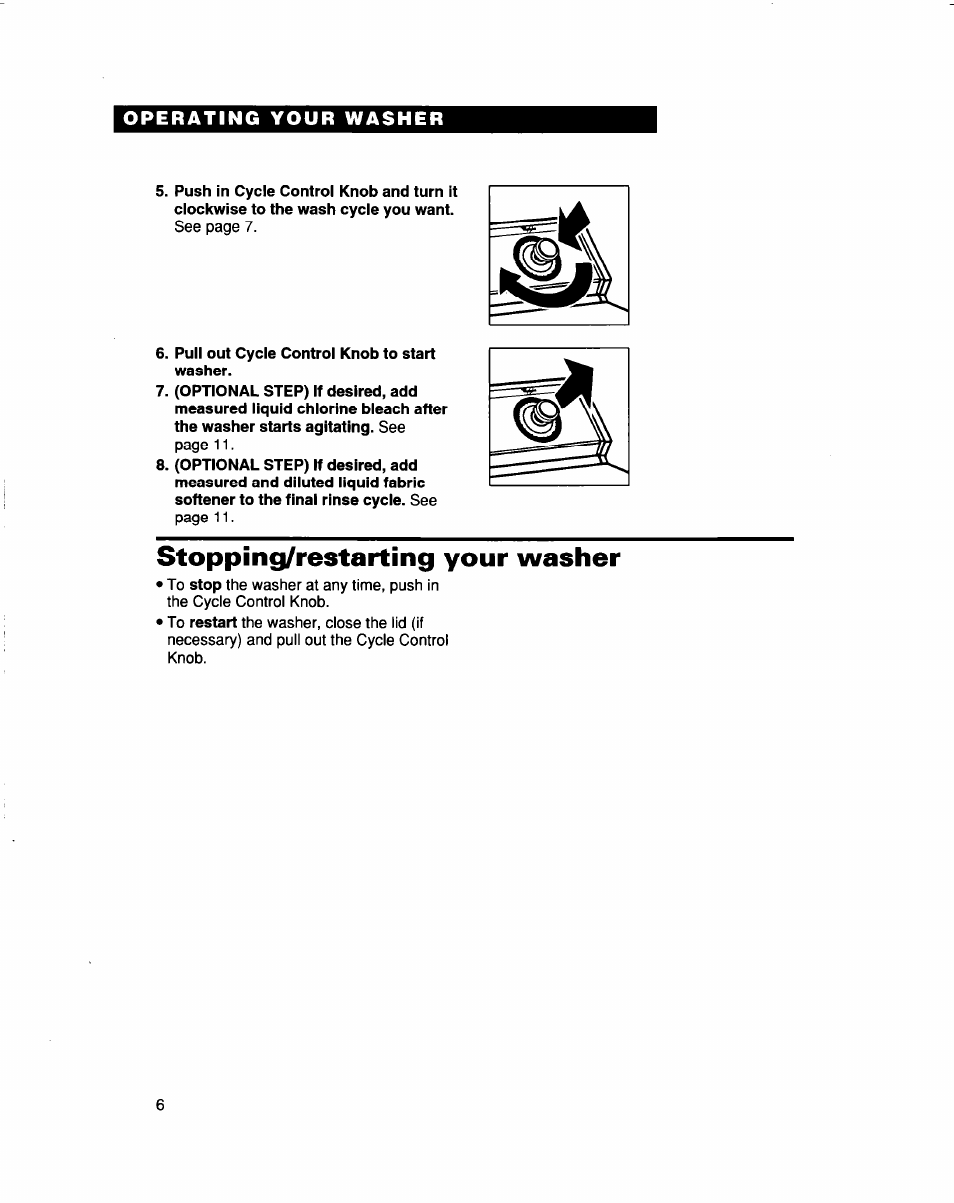 Stopping/restarting your washer | Whirlpool 3363562 User Manual | Page 6 / 23