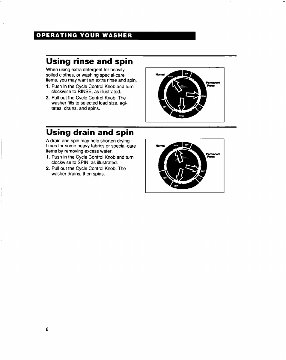Using rinse and spin, Using drain and spin | Whirlpool 3363562 User Manual | Page 8 / 23