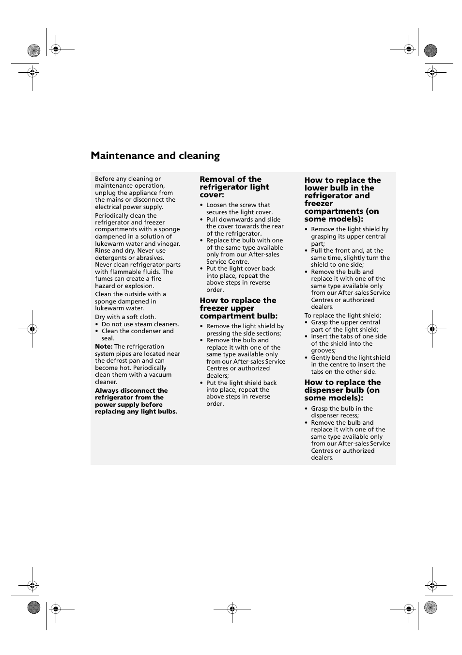 Maintenance and cleaning | Whirlpool KSDN 5061/A User Manual | Page 19 / 23