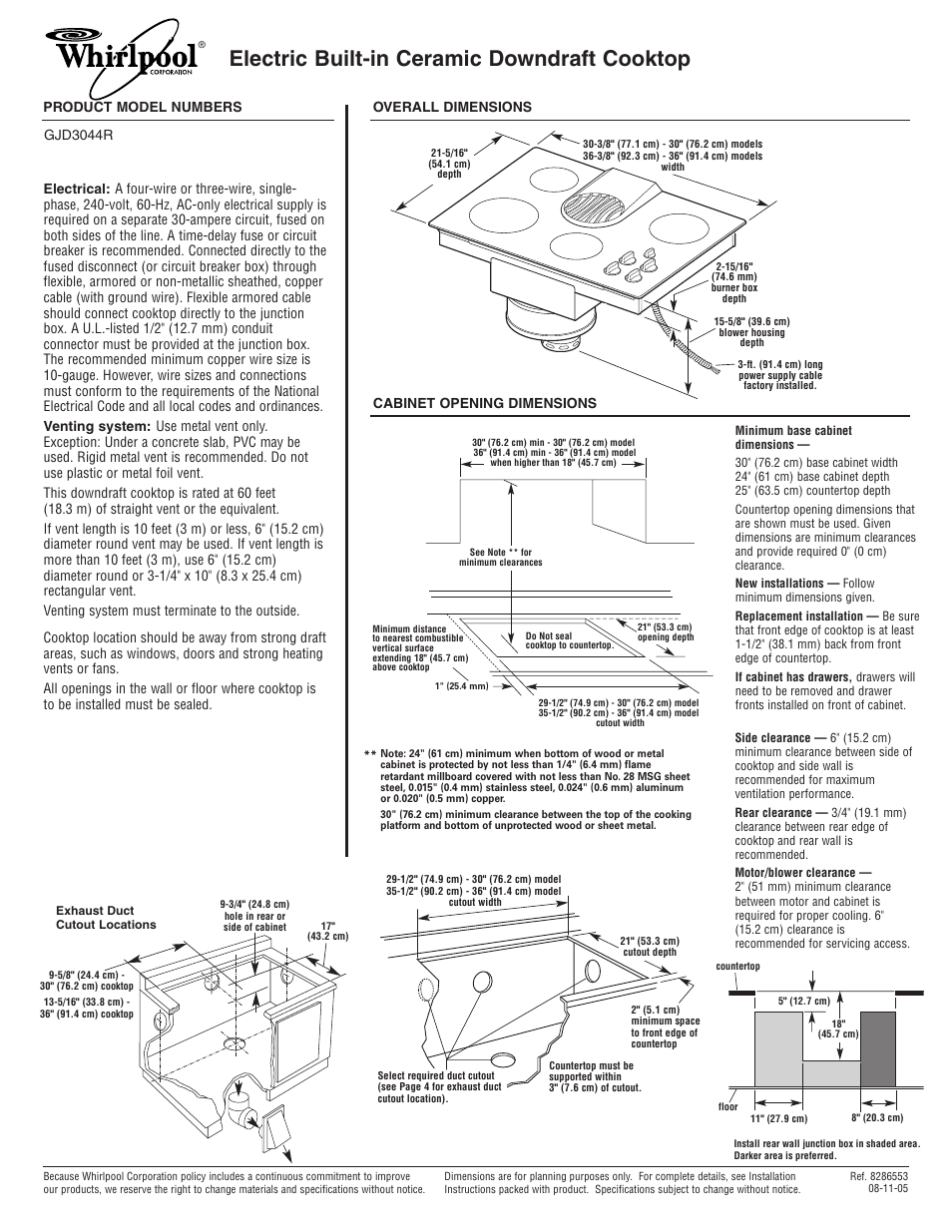 Whirlpool GJD3044R User Manual | 1 page